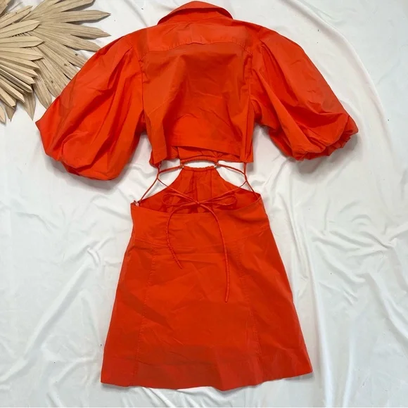 Jonathan Simkhai Aulora Orange Cutout Poplin Collared Mini Dress Size Medium - Picture 7 of 11